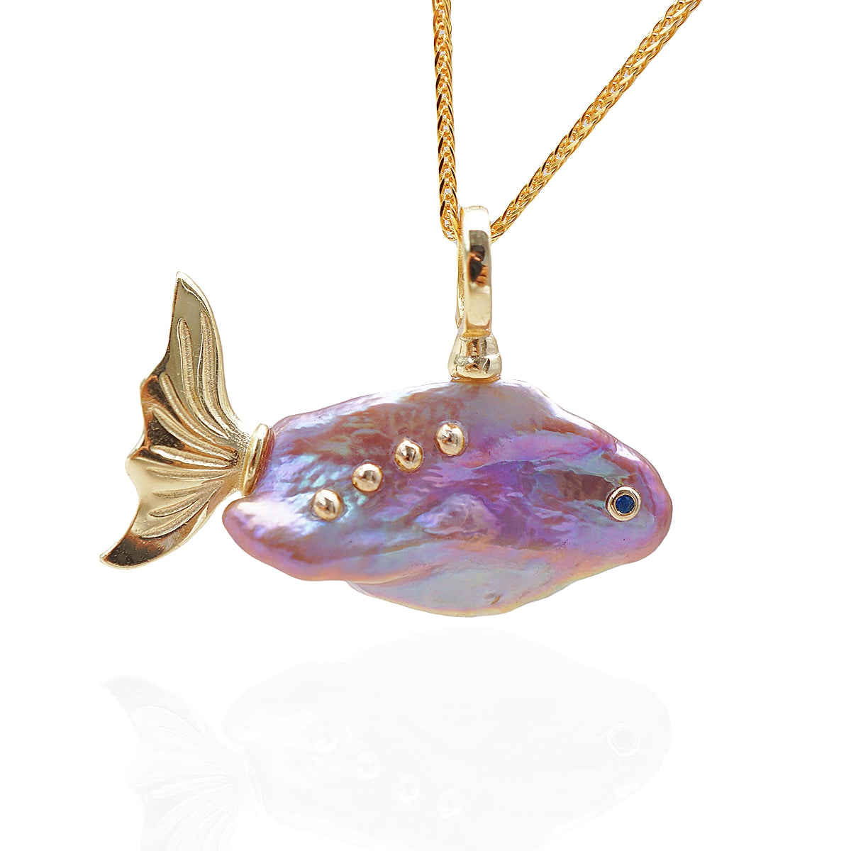 Handcrafted Baroque Pearl Fish Pendant Necklace （PurPle）