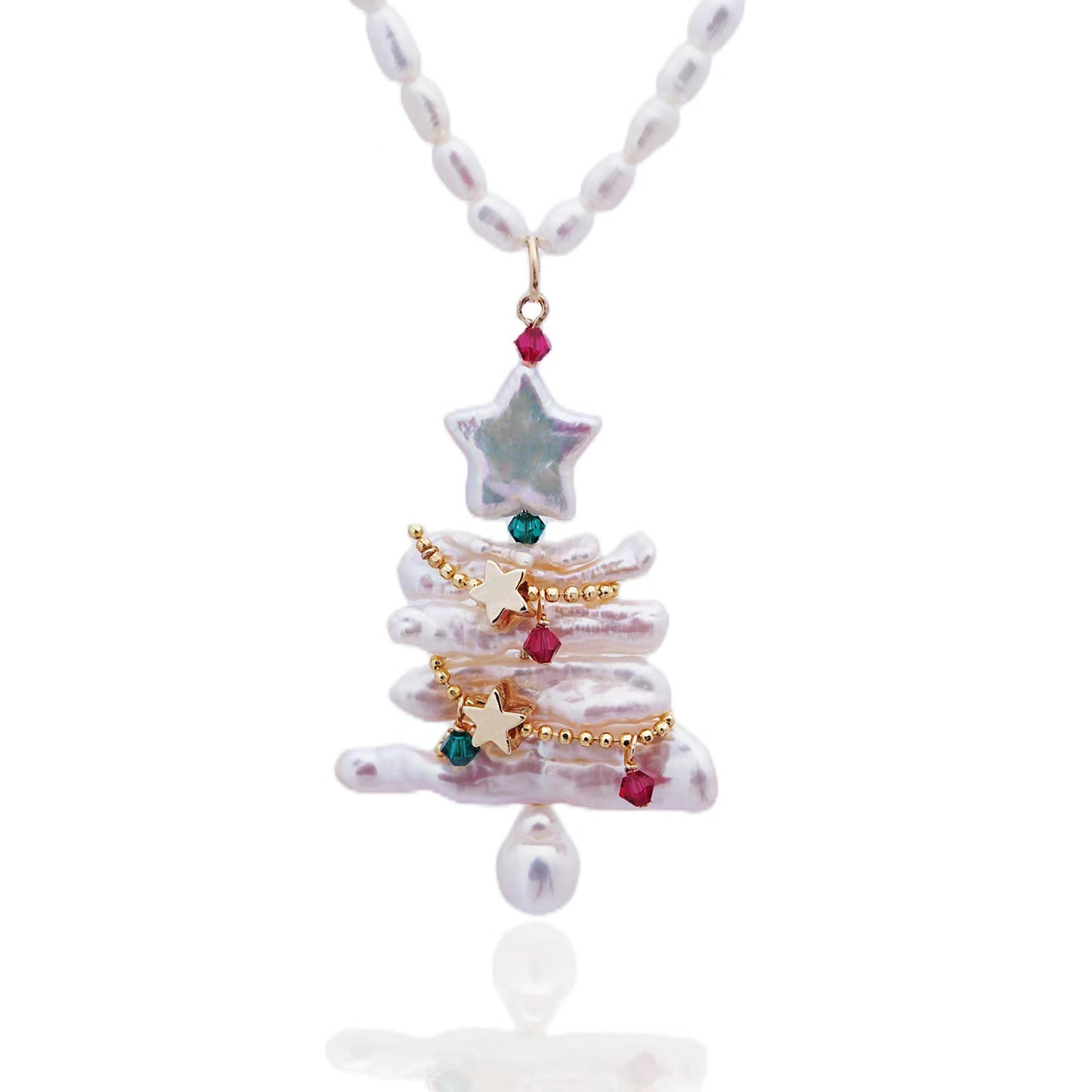 Christmas tree pearl necklace