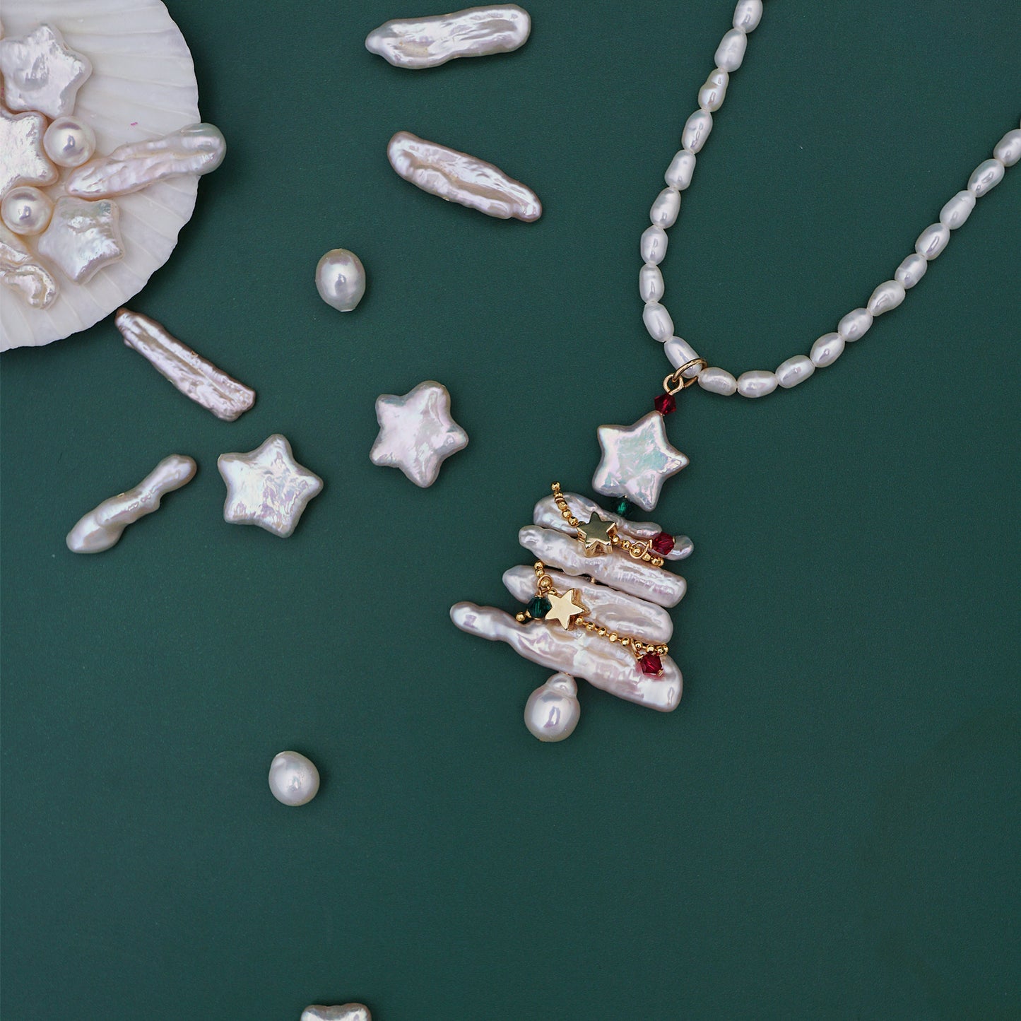 Christmas tree pearl necklace