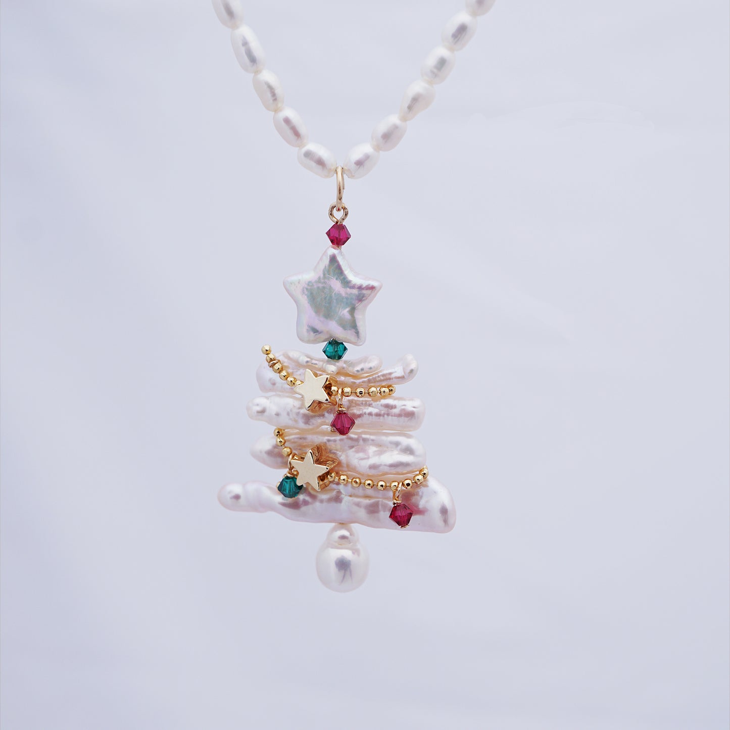 Christmas tree pearl necklace